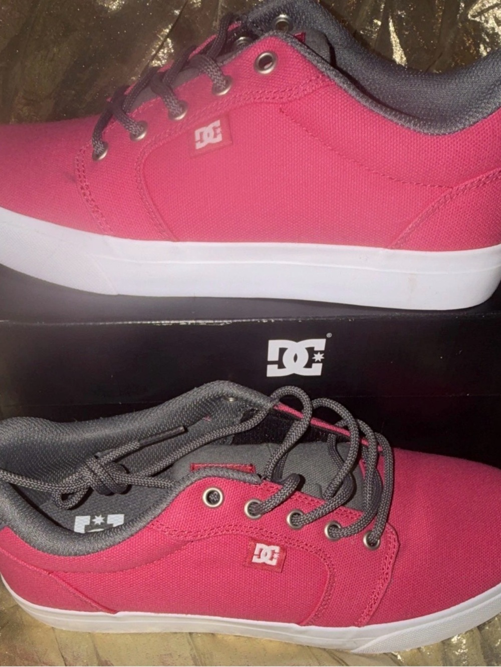 DC Pink Canvas Skate Shoes with Gray Trim Unisex